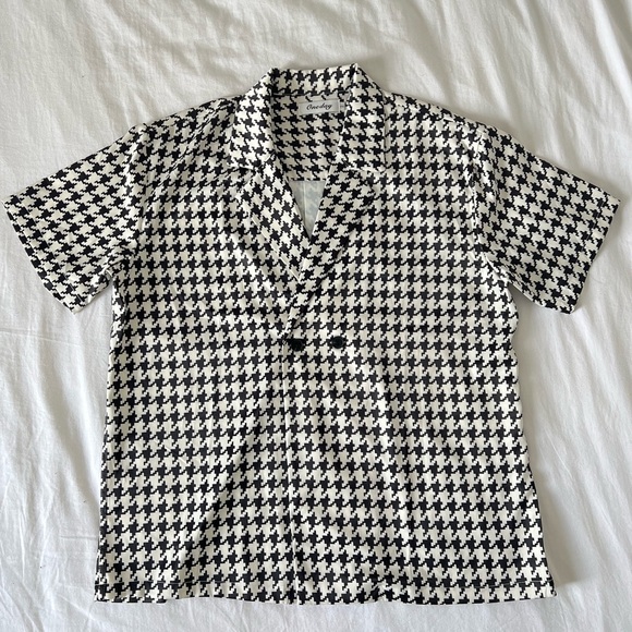 Houndstooth Double Breasted Short Sleeve Shirt: Black and White - Size L… - Picture 1 of 6